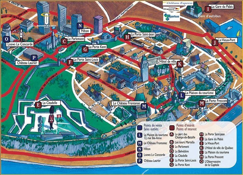 Quebec atraccións mapa