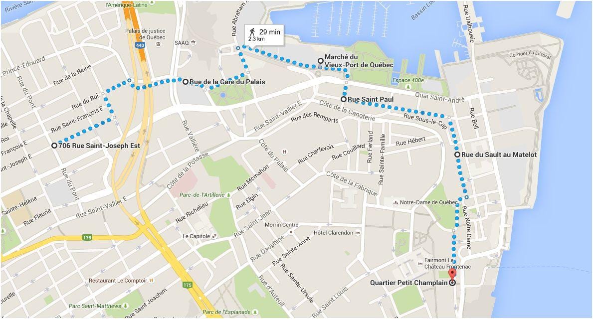 Mapa da Cidade de Quebec cidade baixa