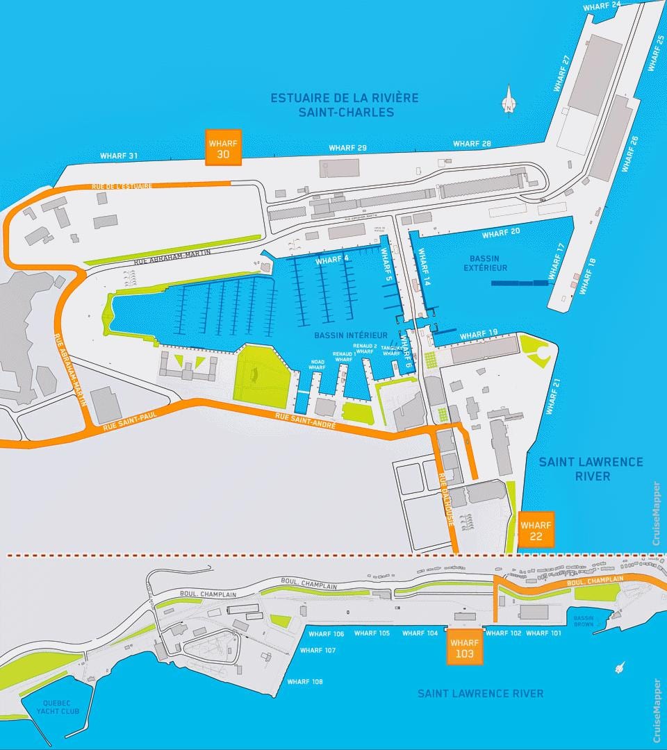 Mapa da Cidade de Quebec cruceiro de porto