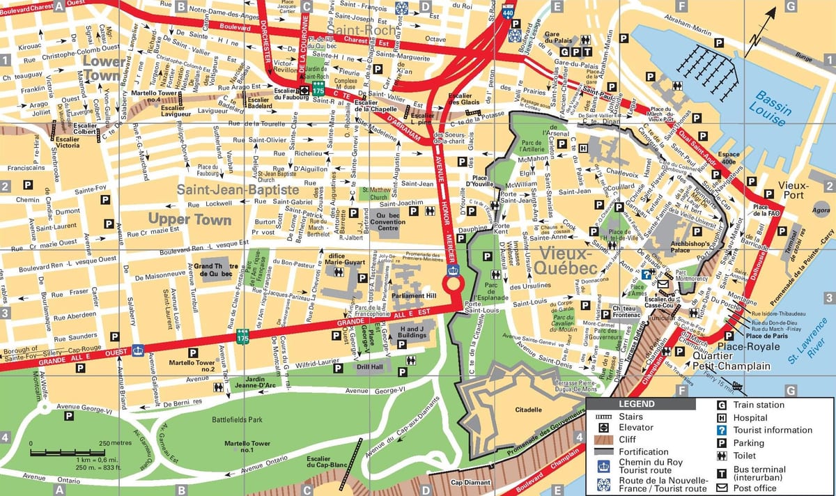 Cidade de Quebec atraccións turísticas mapa