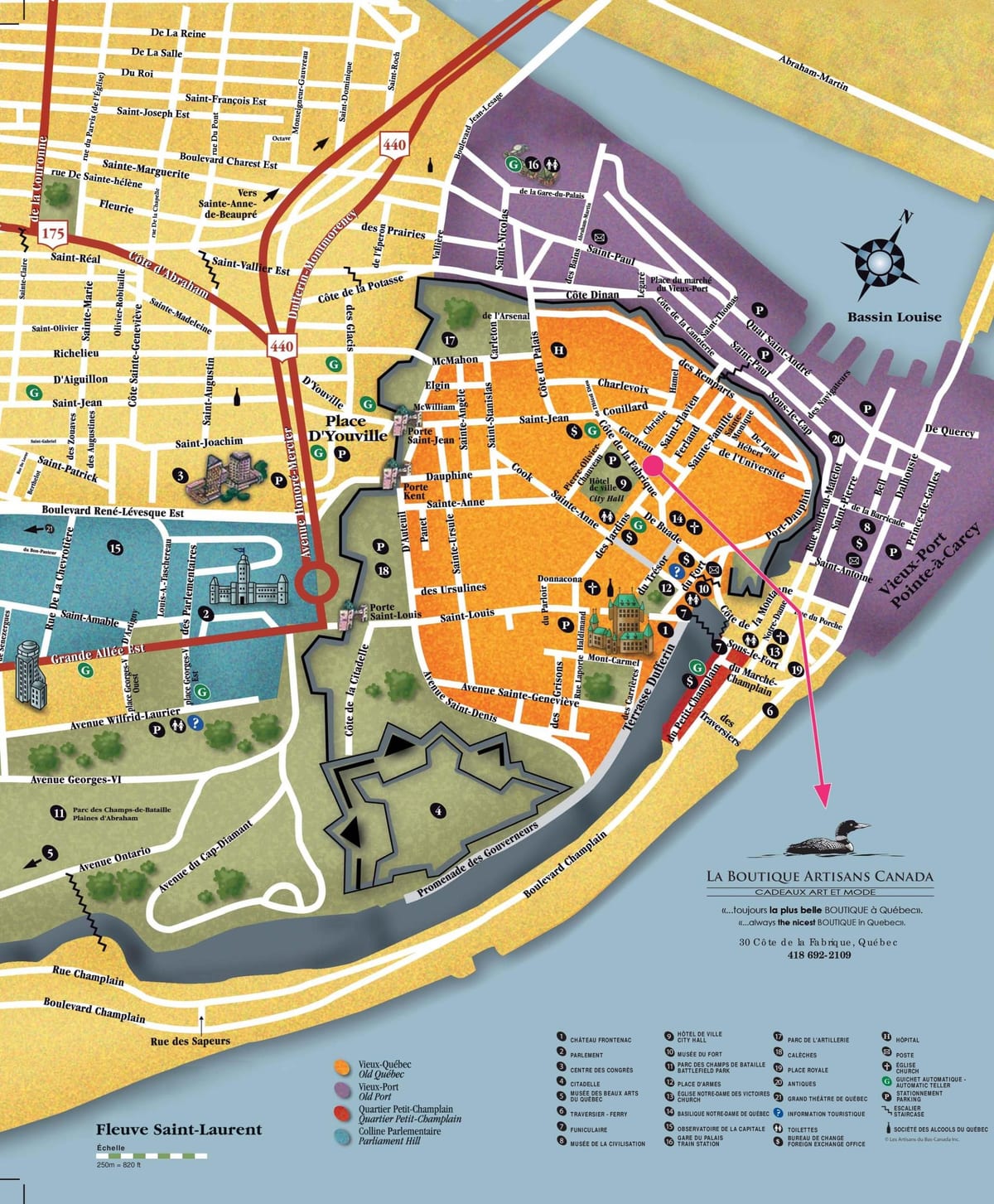 antiga Cidade de Quebec atraccións mapa