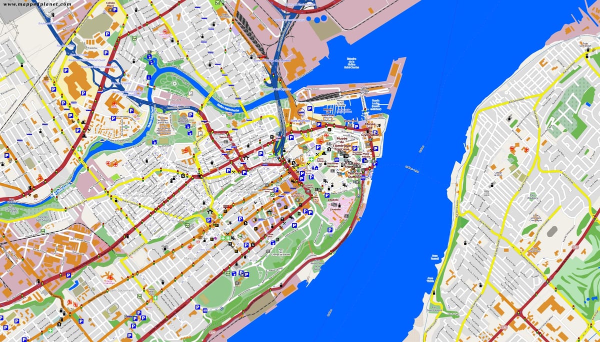Mapa da Cidade de Quebec e área circundante