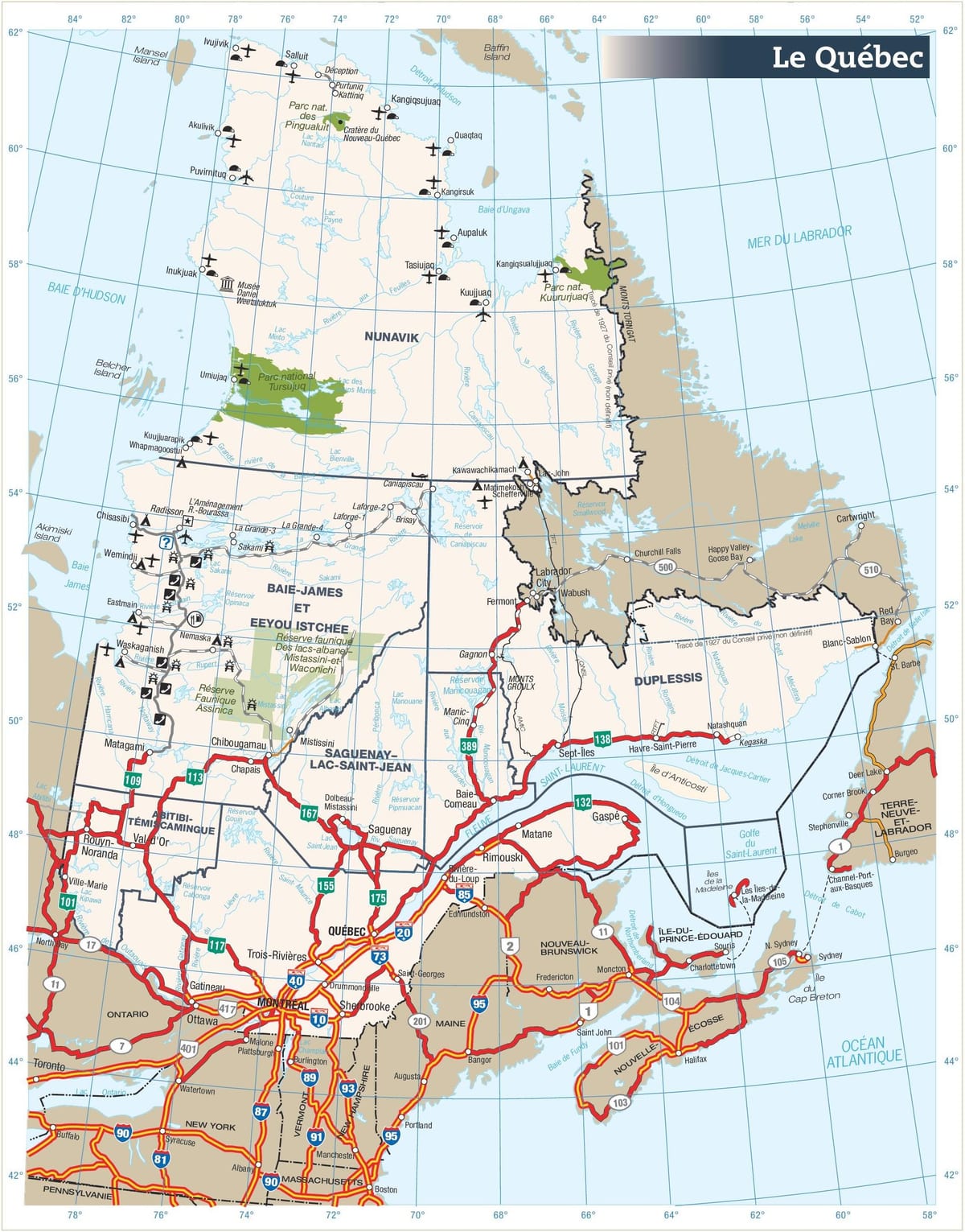 Mapa de estrada Quebec, canadá