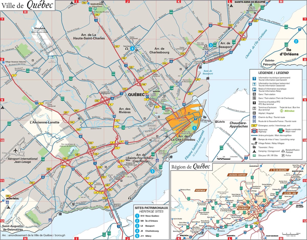 mapa da Cidade de Quebec área