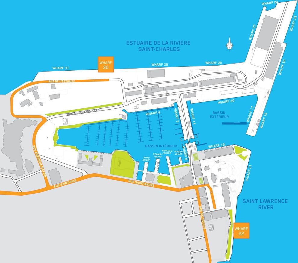 barco de cruceiro terminal Cidade de Quebec mapa